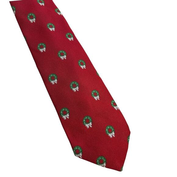 Cape Cod Neckwear Vintage Men's Christmas Holiday Festive Wreath Red Tie - Picture 2 of 4